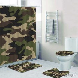 Shower Curtains Classic Army Camouflage Camo Shower Curtain Set Bathroom Curtain Set Bath Rug Mat for Carpet Home Decor Gifts R230831