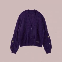 Women's Knits Tees Purple Fashion V Neck Star Sweater S Now Autumn Casual Red Embroidered Knitted Cardigan Women Designer Sweaters 230830