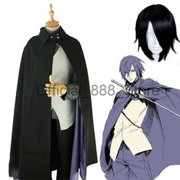 Boruto Uchiha Sasuke Cosplay Costume Suit Coat Cloak Vest Top Pants Gloves Halloween Party Carnival / Black Short Wig x0830