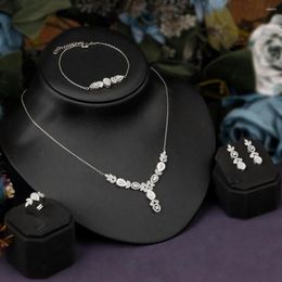 Necklace Earrings Set Fashion Women Wedding Jewellery Studded With Cubic Zirconia Beautiful Bridal 4 PCS Sets Ring