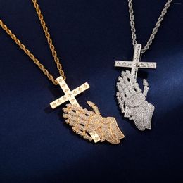 Pendant Necklaces Hip Hop Praying Hands Cross Necklace Jewellery Dangling Punk 1 Christian Religious Teens Gifts Men Women