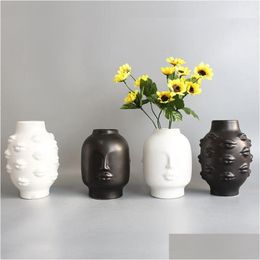 Vases Home Decor Creative Ceramic Vase For Flowers Human Face Lip Design Living Room Plant Pots Decorative Aesthetic Drop Delivery Gar Dhtr4