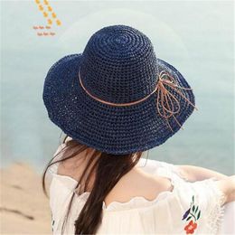 Wide Brim Hats Collapsible Raffia Hat Women's Summer Big Brimmed Beach South Travel Floppy Black Bucket Sun Men Cotton