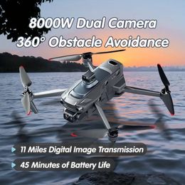 8K Dual Camera Drone, GPS Return ,Brushless Motor, 3-Axis Gimbal, 360° Obstacle Avoidance, Optical Flow Positioning, 45 Minutes Flight Time, Real-time Image Transmission