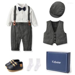 Clothing Sets Gift Box Formal Suit For Baby Boy Gentleman Spring&Autumn Clothes Infant Birthday Set Romper With Hat Anniversary Outfits