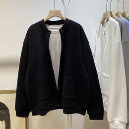Women's Hoodies Black Versatile Coat 2023 Loose Round Neck Cardigan Sweater