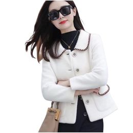 New fashion women's turn down collar mohair wool knitted long sleeve sweater coat SMLXL