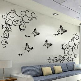 Wall Stickers 3D lowest price calssic black butterfly flower sticker home decor poster flora butterflies TV wall beautiful decoration 230829