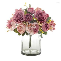 Decorative Flowers 3pcs Artificial Peony Rose Wedding Bouquet Fake Home Party Room Decoration Bridal Simulation Silk Flower
