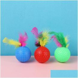 Cat Toys Funny Plastic Golf Ball Toy With Feather Interactive Kitten Teaser Pet Supplies Drop Delivery Home Garden Dh84Y