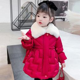 Down Coat Girls Hooded Jackets Woolen Coats 2023 Winter Kids Outerwear Girl Warm Thick Zip Jacket Children Chirismas Clothing