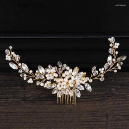 Hair Clips Wing Pattern Gold Colour Crystal Combs Wedding Accessories Pearl Comb Bridal Handmade Fashion Ornament