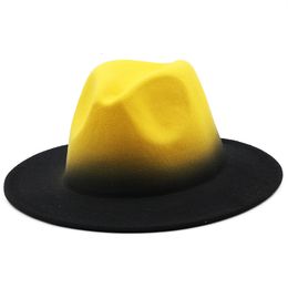Wide Brim Hats Bucket Gradient Colour Party Top Hat Women Men Wool Felt Jazz Fedora Trend Spray Paint Patchwork Cap Sombreros De Mujer 230829