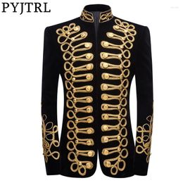 Men's Suits PYJTRL Mens Plus Size Handmake Black Gold Embroidery Velvet Blazer DJ Singers Nightclub Costume Stylish Suit Jacket Stage Wears