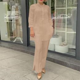 Women's Two Piece Pants Fashion Matching Sets Women Casual Solid Colour Suit 3/4 Sleeve And Loose 2PCS Summer Elegant Work Tracksuits 2023