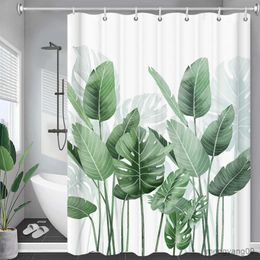 Shower Curtains 3D Printed Tropical Green Plant Shower Curtain Flower Landscape Waterproof Fabric Bath Curtain Bathroom Decor Cortina R230830