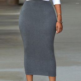 Skirts Autumn Solid Color Elastic Waist Wrap Hip Tight Skirt Lady High Bodycon Straight Stretch Pencil Long Women