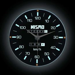 Wall Clocks Motorsports Speedometer Modern Design LED Light Wall Clock For Man Cave Garage Decor Driving Racing Car Dashboard Pritned Clock HKD230830