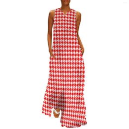 Casual Dresses Houndstooth Speckled Dress Red And White Night Club Maxi Sleeveless Custom Long Aesthetic Big Size Vestido