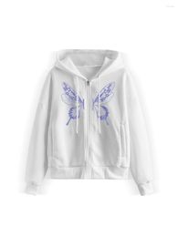 Women's Jackets Butterfly Print Hoodie Men Retro Zip Up Long Sleeve Loose Jacket Coats Harajuku Casual Gothic Hooded Sweatshirt Y2K