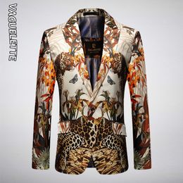 Men's Suits Blazers VAGUELETTE Leopard Pattern Jungle Printed Stylish Blazer Men Fashion Novelty Slim Fit Stage Wear For Singers Party Jacket Coat 230829