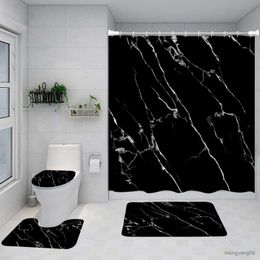 Shower Curtains Abstract Marble Shower Curtain Set Gold Texture Grey Pattern Modern Luxury Bathroom Decor Non-Slip Rug Bath Mat Cover R230830