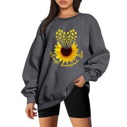 Women's Hoodies Casual Pullover Hoodless Sweatshirt Harajuku Sweatshirts Sunflower Print Sweater Loose Women Oversized Sudadera