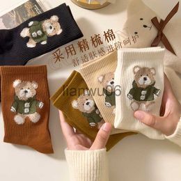 Others Apparel Socks Women'S Autumn Winter Bear Cute Cartoon Medium Socks Jacquard Sports Basketball Socks Cotton Stockings J230830