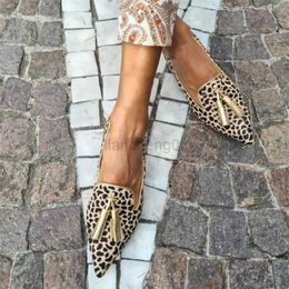 Dress Shoes Women Shoes 2023 Spring Casual Female Shoes Faux Suede Pointed Toe Office Leopard Print Flat Muller Shoes Size 43 Dropshopping L0830