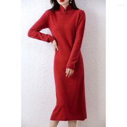 Casual Dresses Cashmere Womens Sweater Knitted Merino Wool Autumn Winter Warm Elegant Long Dress Female Vintage Skirt Clothing