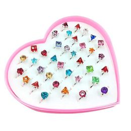 12/36 Pcs/box Adjustable Alloy Baby Girl Rings with Heart Shaped Showcase