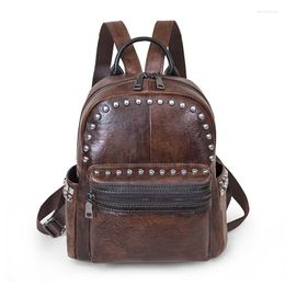 School Bags Women Backpack High Quality Genuine Leather Fashion Girl Backpacks Female Casual Large Capacity Vintage Shoulder