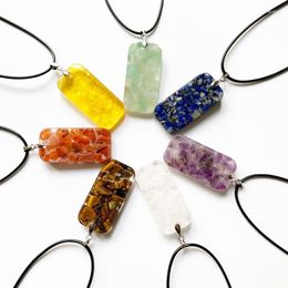 Pendant Necklaces 7 Chakra Stone Beads Chips Geometric Orgonite Energy Necklace Resin Jewellery Healing Crystal Chain 1pc