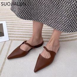 Slippers SUOJIALUN 2023 Spring Women Slipper Fashion Pleated Slip On Pointed Toe Ladies Mules Shoes Shallow Casual Outdoor Slides Sho