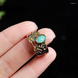 Cluster Rings Retro Thai Silver Jewelry High-end Custom Fashion Creative Opal S925 Sterling Inlaid Gemstone Open Ended Ring