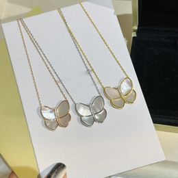 Chains White Fritillaria Big Butterfly S925 Sterling Silver Electroplated 18k Gold Classic Three Colour Spot Necklace