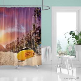 Shower Curtains Beach Sea Bathroom Waterproof Shower Curtains 3D Printing Beach Scenery Washable Fabric Shower Curtains with R230830