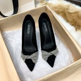 New Rhinestone Black Sexy Pumps Pointed Toe Stiletto Shallow Mouth Comfortable Office Leisure Pumps Women'S Shoes Size 34-40