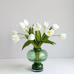 Decorative Flowers 5Pcs Artificial Tulips High Quality Realfeel Moisture Bouquet Wedding And Events Decor Birthday Party Room Aesthetic Fake