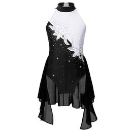 Dancewear Kid Girls Ballet Gymnastics Leotard Dress Sequins Lyrical Dance Figure Ice Skating Dancewear Ballerina Stage Costumes 230829