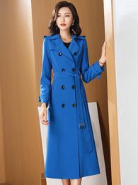 Women's Trench Coats 2023 Autumn Blue Windbreaker Mid Length Spring And Korean Edition Slim Fit British Style Coat