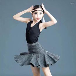 Stage Wear Latin Dance Dress Girl Spring/Summer Split V-Neck Children's Practise Suit Rumba Chacha Performance Top And Skirt