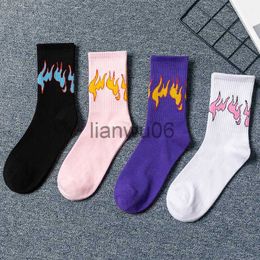 Others Apparel Men Fashion HipHop Hit Color On Fire Crew Socks Unisex white Flame Blaze Power Torch Hot Warmth Street Skateboard Cotton Socks J230830