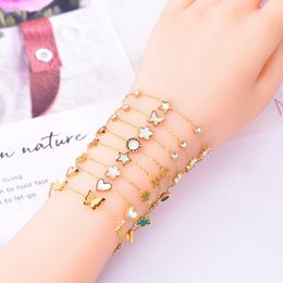 New Arrival White Shell Butterfly Heart Charm Bracelet Gold Plated Stainless Steel Bracelets Jewelry