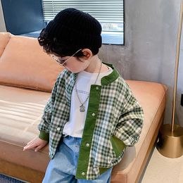 Jackets Male Baby Green Plaid Baseball Uniform Spring Boy Long sleeved Jacket Coat Top 230830