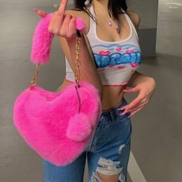 Evening Bags Cute Plush Ladies Shoulder Bag Faux Fur S Handbags Fashion Women Clutch Purse Love Heart Shaped Messenger