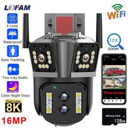 IP Cameras 8K 16MP WIFI Camera 4 Lens 3 Screen PTZ 10X Zoom Two Way Audio Colour Night Vision Outdoor Home CCTV Surveillance Wireless 230830