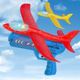 Aircraft Modle Children Foam Plane Launcher Toy Outdoor Catapult Gun 15M Range Aeroplane Shooting Roundabout Sports Toys Boy Birthday Gift 230830