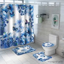 Shower Curtains Colorful Butterfly Shower Curtain 3D Print Bathroom Curtain Waterproof For Girls Women Home Bathroom Decor Flowers Bath Curtains R230830