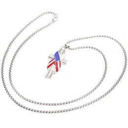 Pendant Necklaces American Flag Necklace European Patriotic Jewellery Decorative Alloy Cross